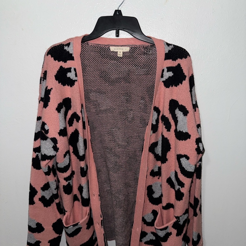 Leopard Print Pink Cardigan Sweater